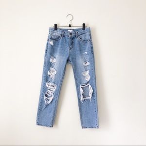 Low/Mid-Rise Distressed Jeans